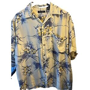 Silk Icon Men’s L Yellow Floral Short Sleeve Button Down Silk Hawaiian Shirt